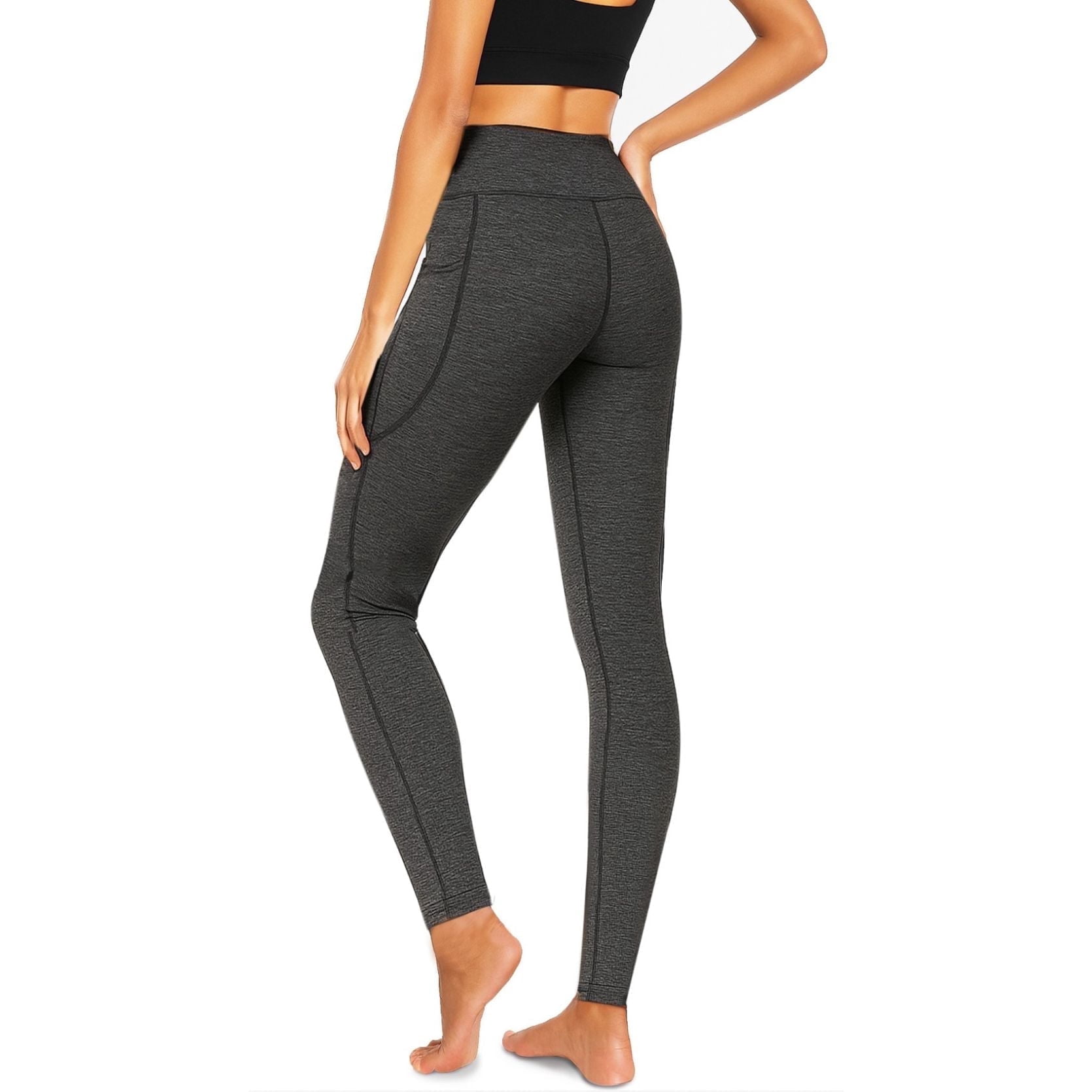 GymCope Leggings for Women, High Waist Womens Pants with Deep Side Pockets, Non-See-Through Workout Yoga Pants, Ankle Length Black+Gray M