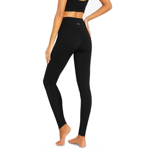 GymCope Leggings for Women, High Waist Womens Pants with Deep Side Pockets, Non-See-Through Workout Yoga Pants, Ankle Length Black+Gray S