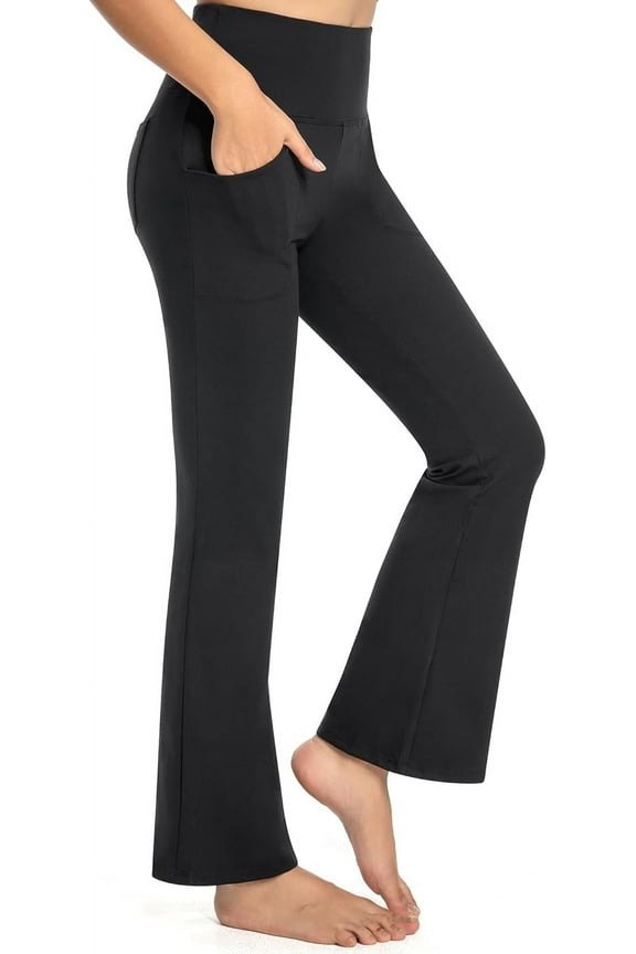 Women's Flare Pants, Flare Leggings for Women, Bootcut Workout Pants With 4 Pockets, Black L