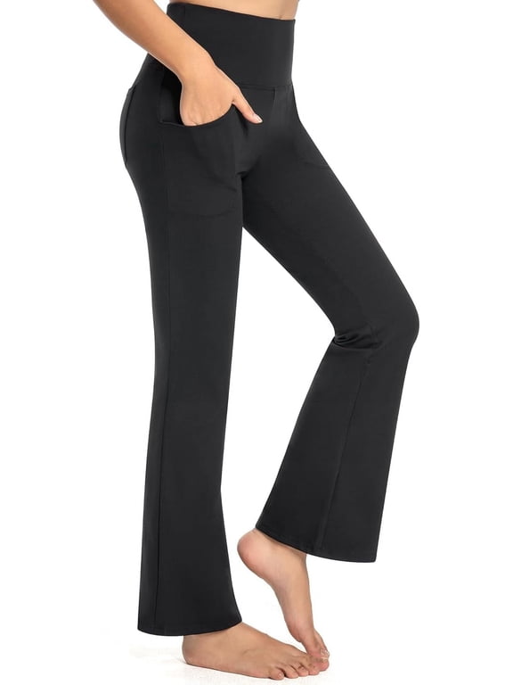 Women's Flare Pants, Flare Leggings for Women, Bootcut Workout Pants With 4 Pockets, Black S