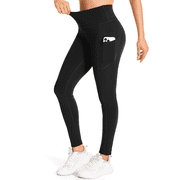 GymCope Women's High Waist Ankle Yoga Leggings Workout Pants with Two Side Pockets, Black L