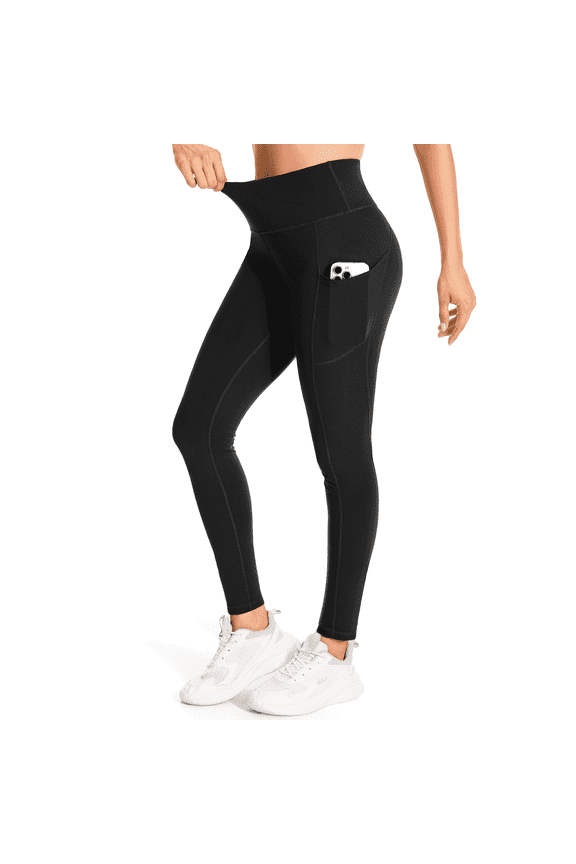 Women's High Waist Ankle Yoga Leggings Workout Pants with Two Side Pockets, Black L