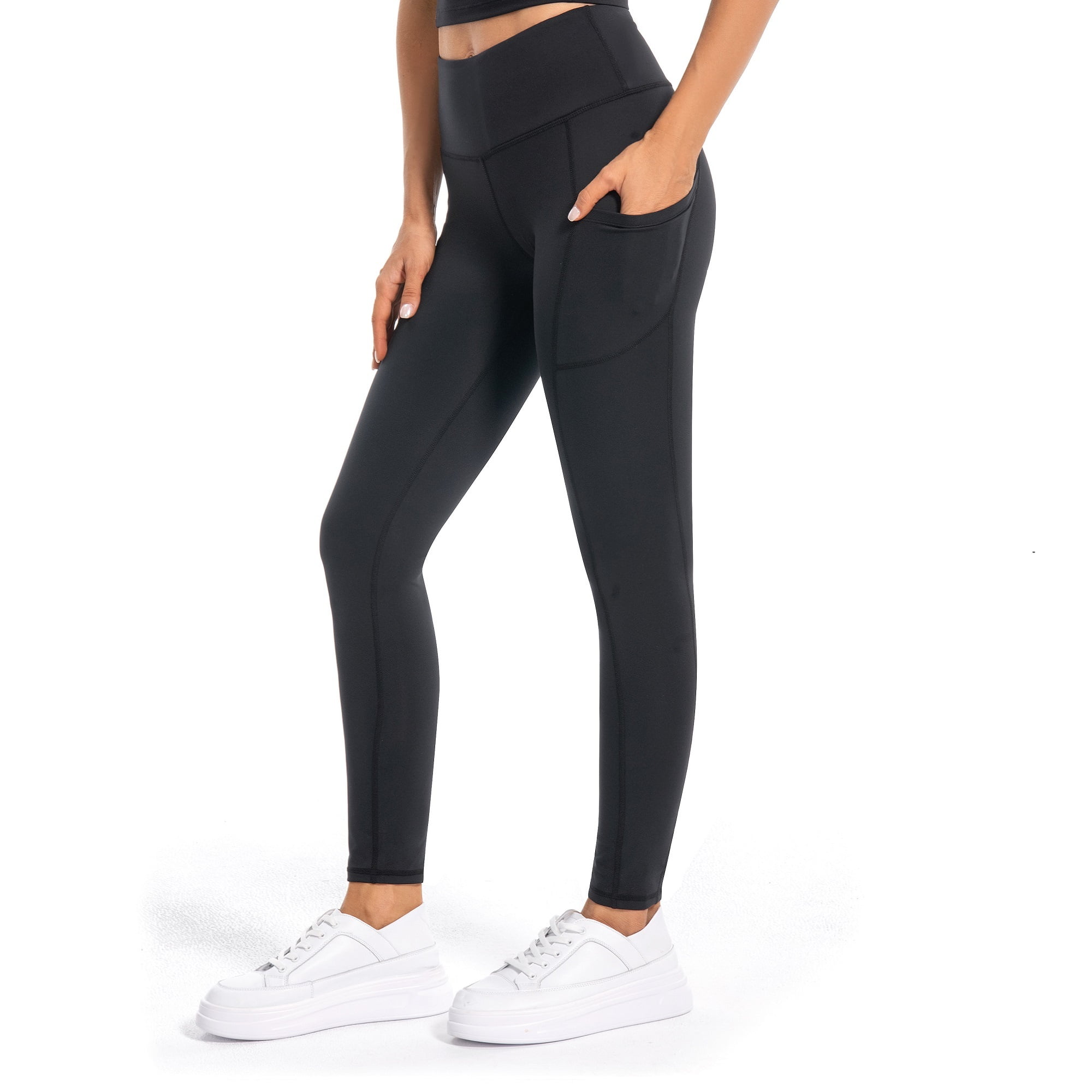 Women's High Waist Ankle Yoga Leggings Workout Pants with Two Side Pockets, Black M