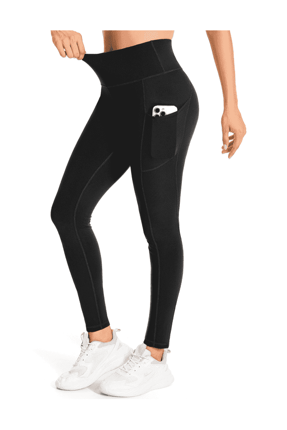 Women's High Waist Ankle Yoga Leggings Workout Pants with Two Side Pockets, Black M