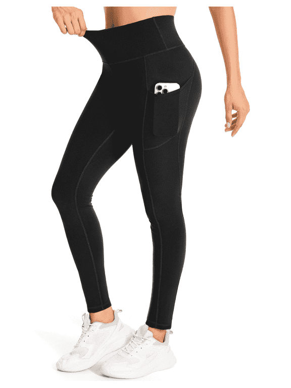 Women's High Waist Ankle Yoga Leggings Workout Pants with Two Side Pockets, Black M