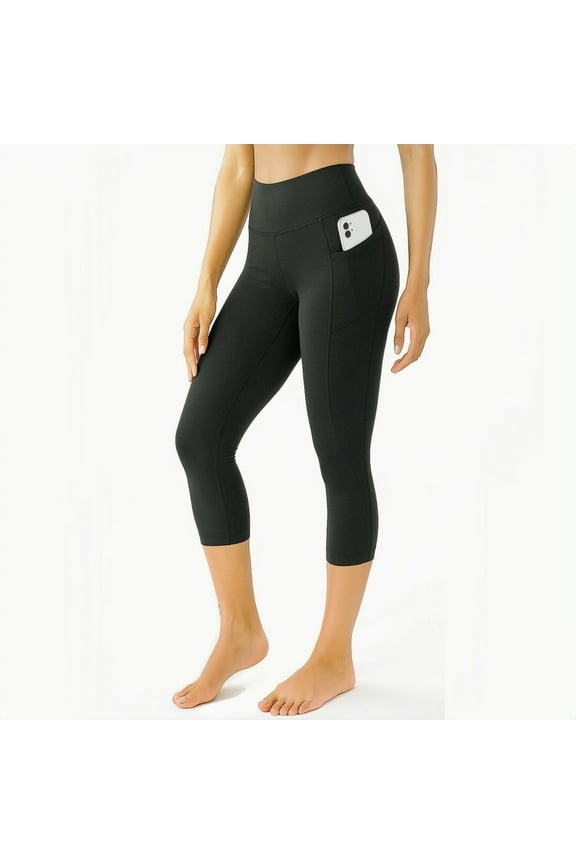 Womens Capri Leggings, Buttery Soft Cropped Yoga Pants for Workout with Side Pockets Mid-Rise, XL
