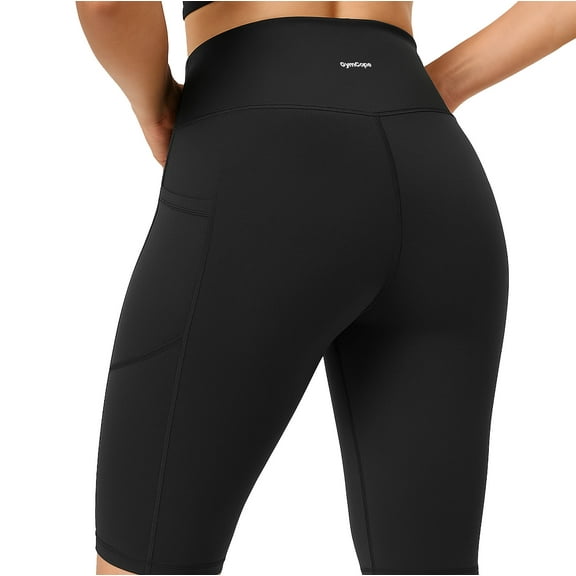 GymCope Womens Yoga Shorts, Athletic Biker Shorts Workout Shorts Tummy Control Deep Pockets, 8" Black