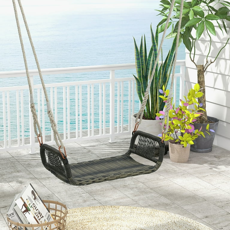 Gymax 1-Person Rattan Porch Swing Single Swing Chair Bench w