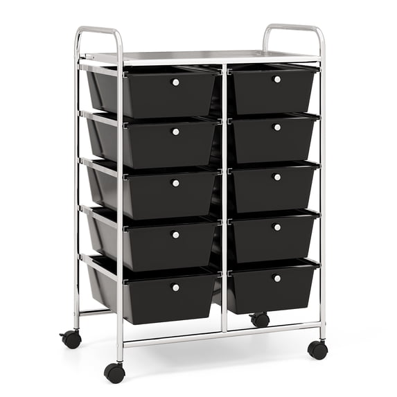 Gymax 10-Drawer Rolling Storage Cart Tools Scrapbook Paper Organizer on Wheels Black