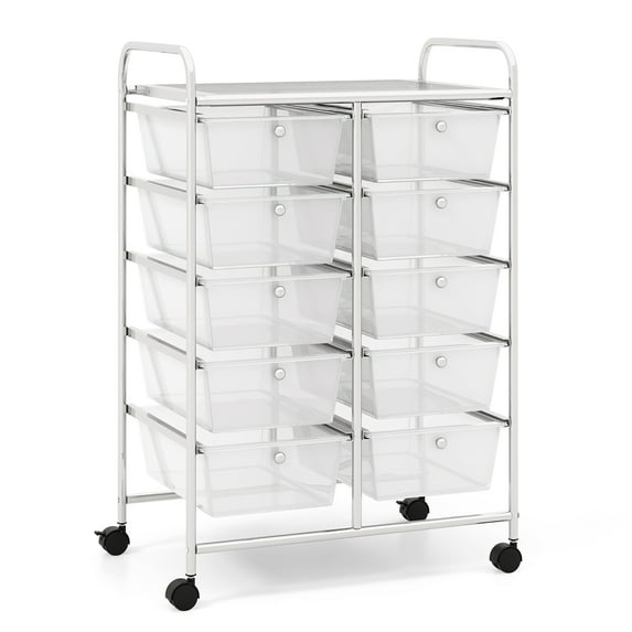 Gymax 10-Drawer Rolling Storage Cart Tools Scrapbook Paper Organizer on Wheels Clear