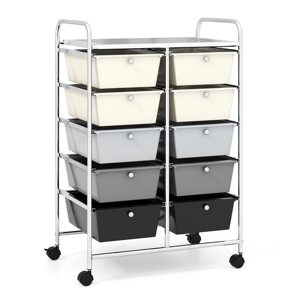 Gymax 10-Drawer Rolling Storage Cart Tools Scrapbook Paper Organizer on Wheels Grey Gradient