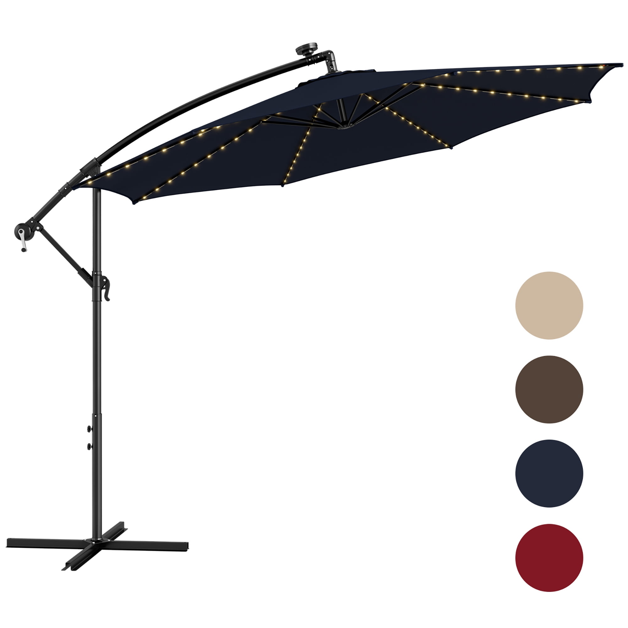 Gymax 10 FT Offset Patio Umbrella Solar Powered Cantilever Umbrella w/ 112 LED Lights Navy