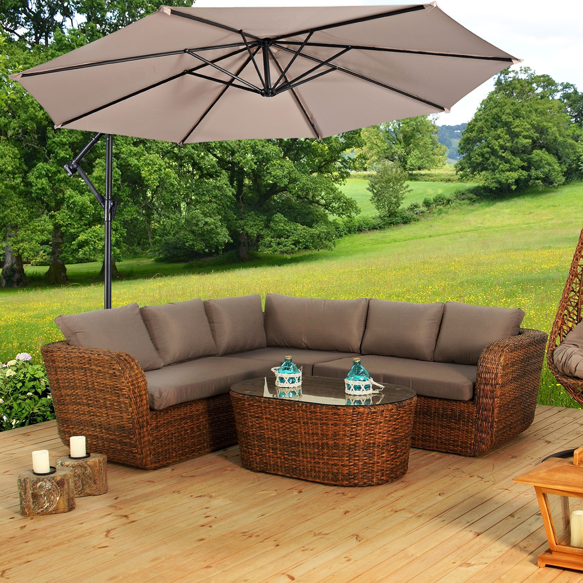 Gymax 10' Hanging Umbrella Outdoor Patio Market Banana Umbrella Offset Beige