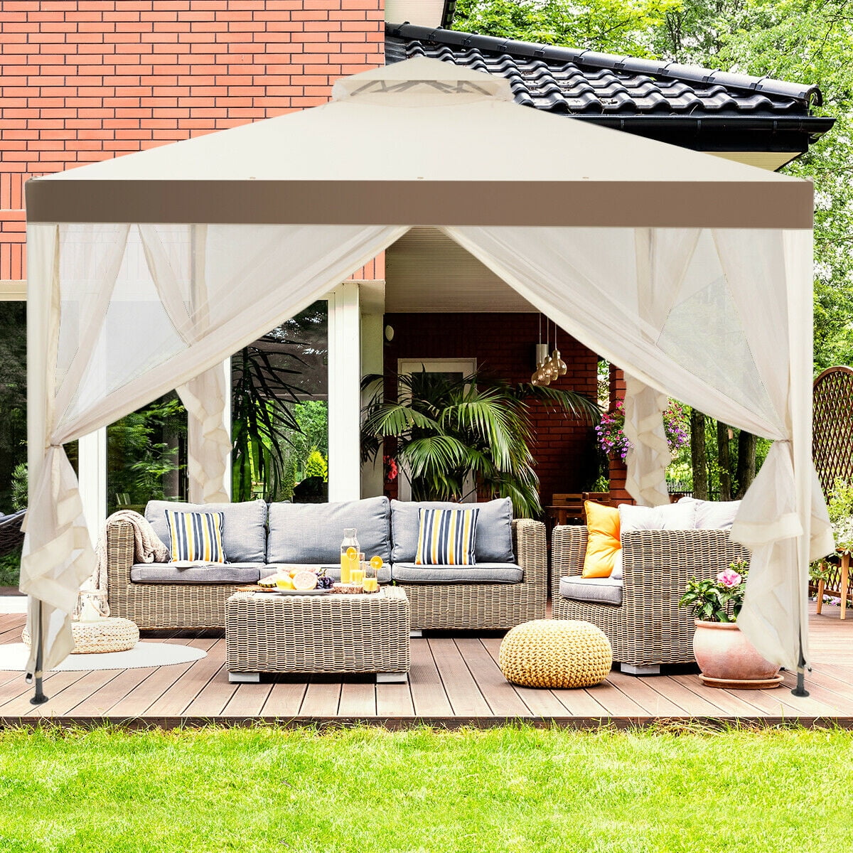 Gymax 10'x 10' Patio Gazebo Tent Shelter Outdoor Canopy Mosquito Netting