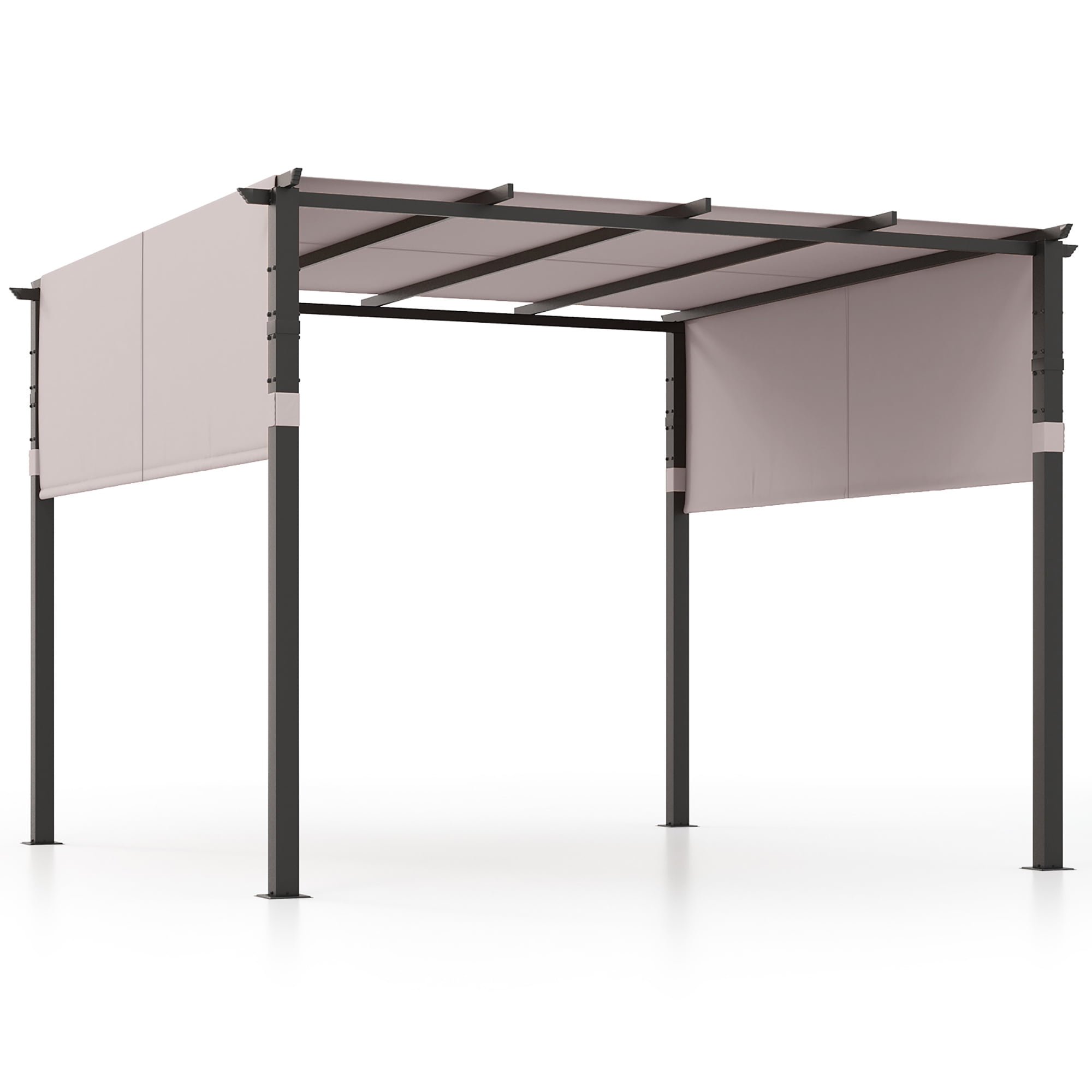 Gymax 10 x 10 ft Flat Top Pergola w/ Retractable Canopy Outdoor Grill