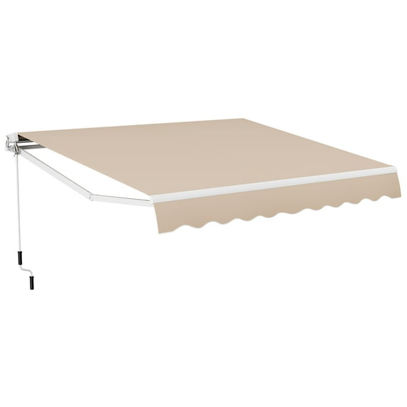 Gymax 10 x 8.2 ft Outdoor Patio Retractable Awning Polyester Sunshade Cover w/ Manual Crank Handle Deck Beige