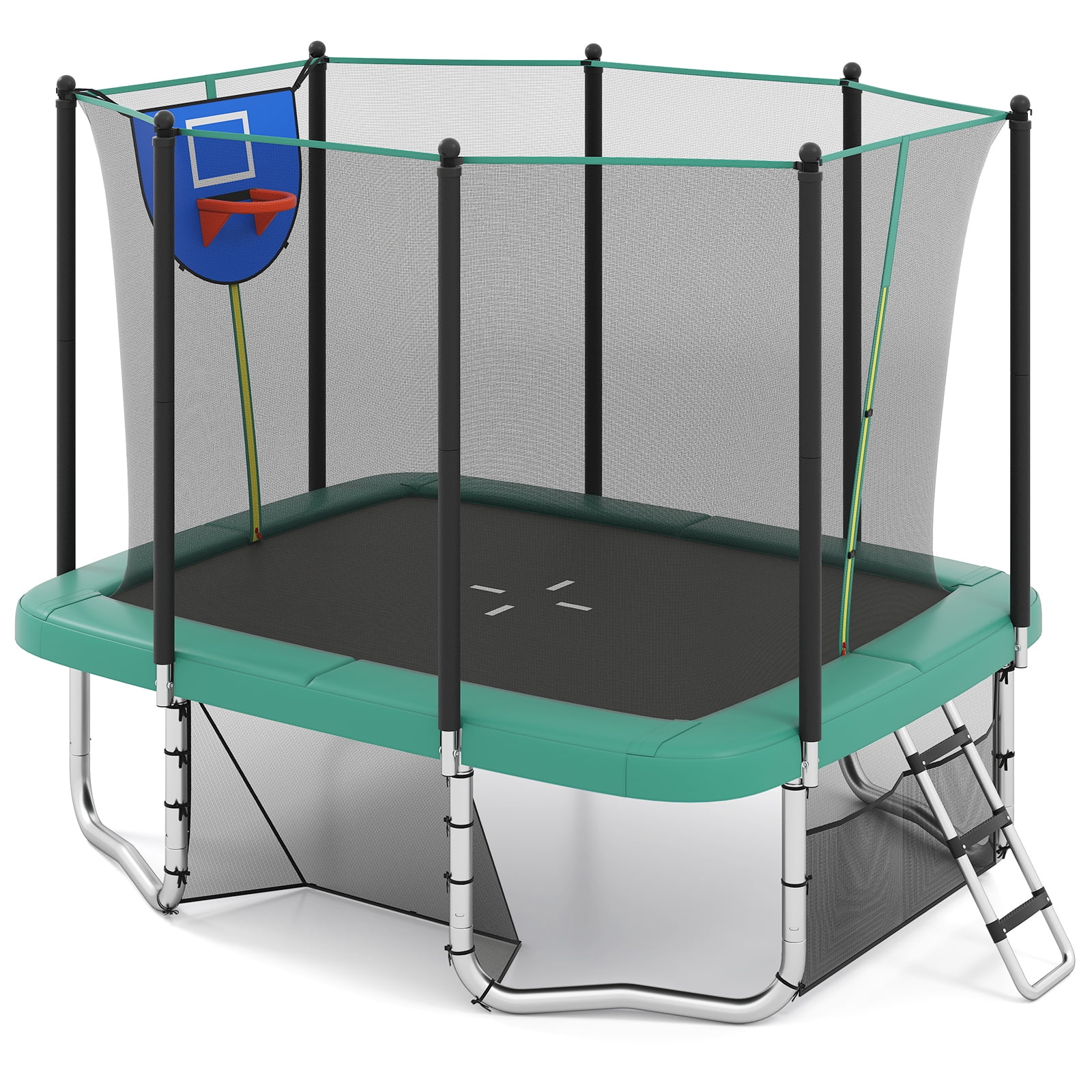 Gymax 10 x 8 FT Heavy-Duty Trampoline w/Basketball Hoop Soccer Goal Non-Slip Ladder Green