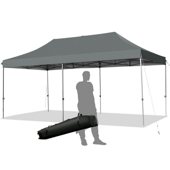 Gymax 10'x20' Pop up Canopy Tent Folding Heavy Duty Sun Shelter Adjustable W/Bag Grey