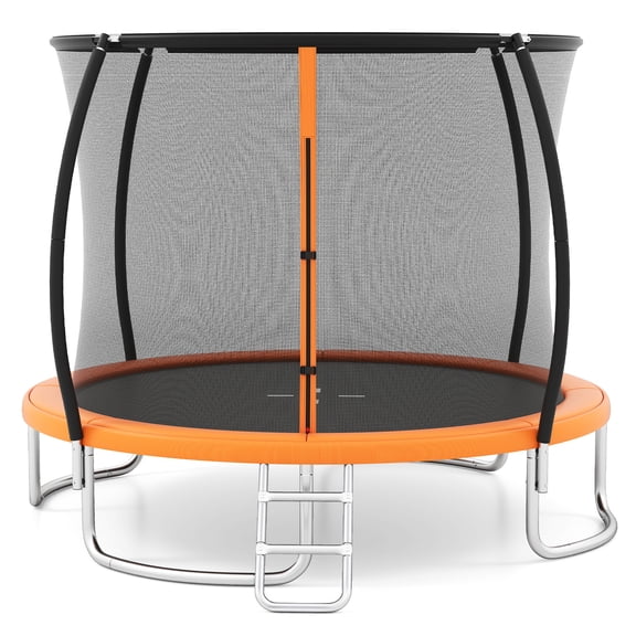 Gymax 10FT Outdoor Trampoline w/Safety Enclosure Net Anti-Rust Galvanized Steel Frame Orange