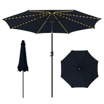 Gymax 10FT Solar Patio Umbrella 112 LED Lighted Umbrella Outdoor Table Market Umbrella Navy