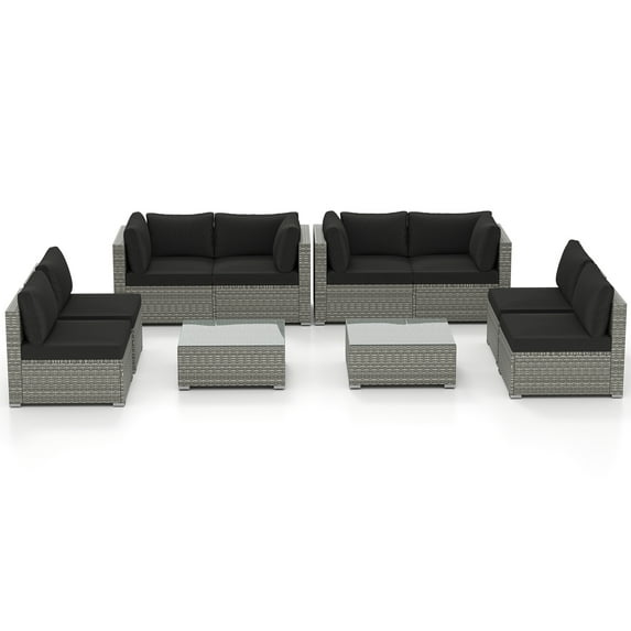 Gymax 10PCS Sectional Sofa Couch PE Rattan Conversation Set Black