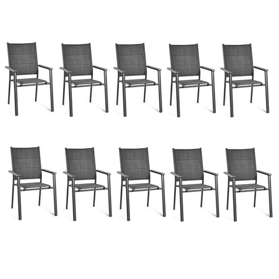 Gymax 10PCS Stackable Patio Dining Chair Aluminum Armchair w/ Cotton Padded Seat