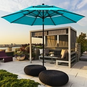 Gymax 10ft 3 Tier Patio Market Umbrella Aluminum Shade Shelter Double Vented Turquoise