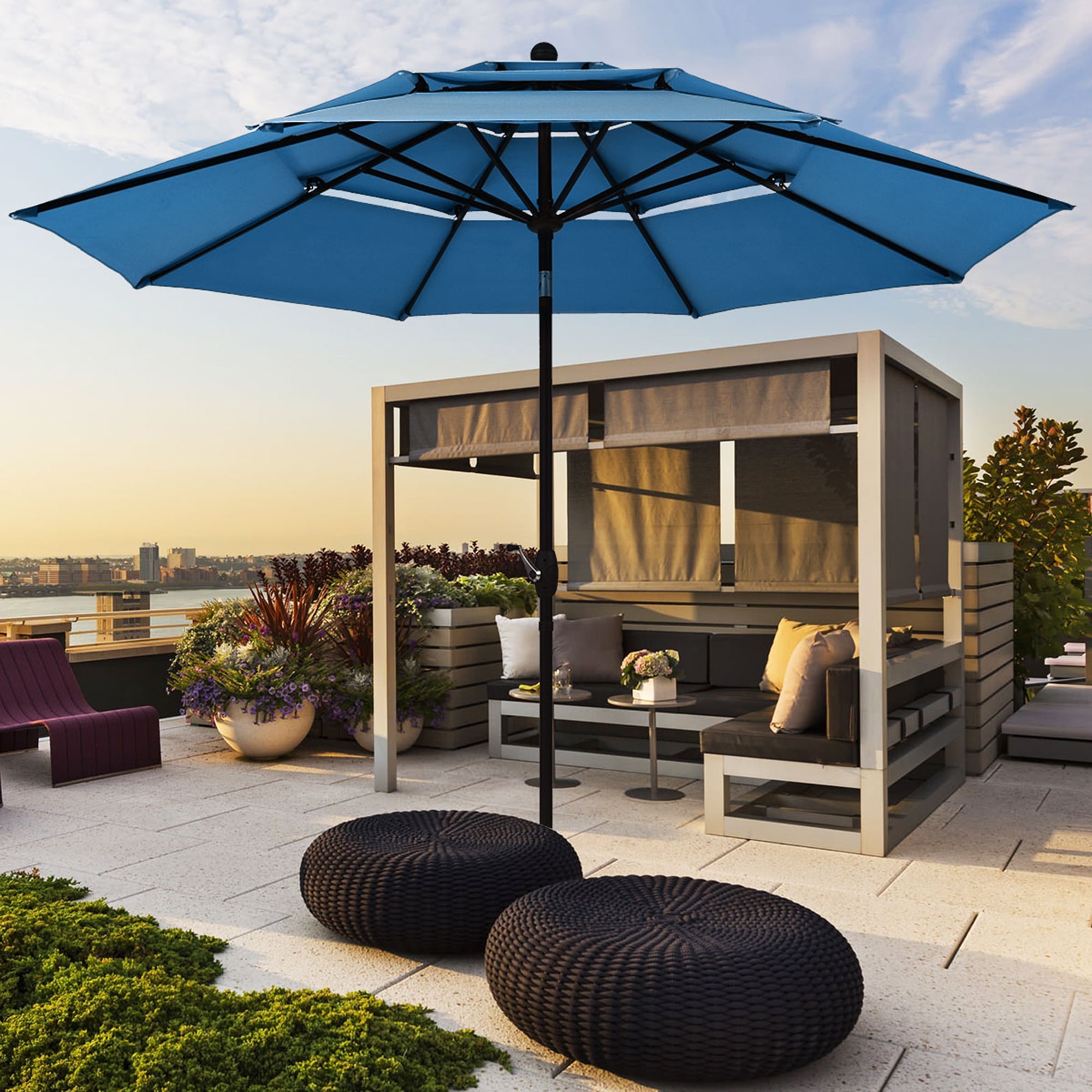 Gymax 10ft 3 Tier Patio Market Umbrella Aluminum Sunshade Shelter Double Vented Blue