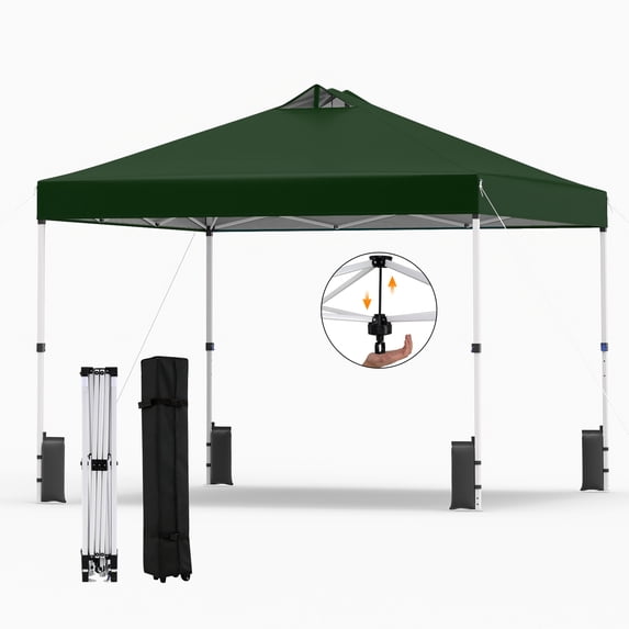 Gymax 10x10 FT Pop Up Canopy Tent 1-Person 1-Button Push Instant Setup w/ 4 Sandbags Green