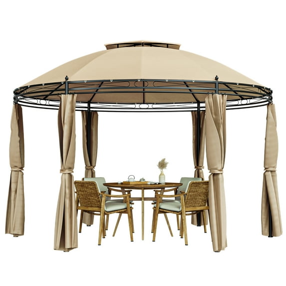 Gymax 11.5' Outdoor Patio Round Dome Gazebo Canopy Shelter Double Roof Steel Brown