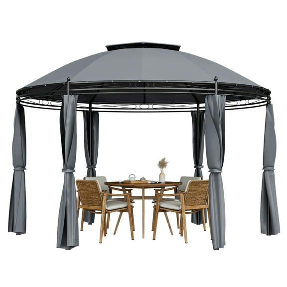 Gymax 11.5' Outdoor Patio Round Dome Gazebo Canopy Shelter Double Roof Steel Gray
