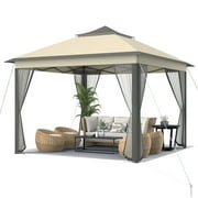 Gymax 11 x 11 ft Pop up Gazebo 2-Tier Patio Canopy Tent Shelter w/ Carrying Bag Brown