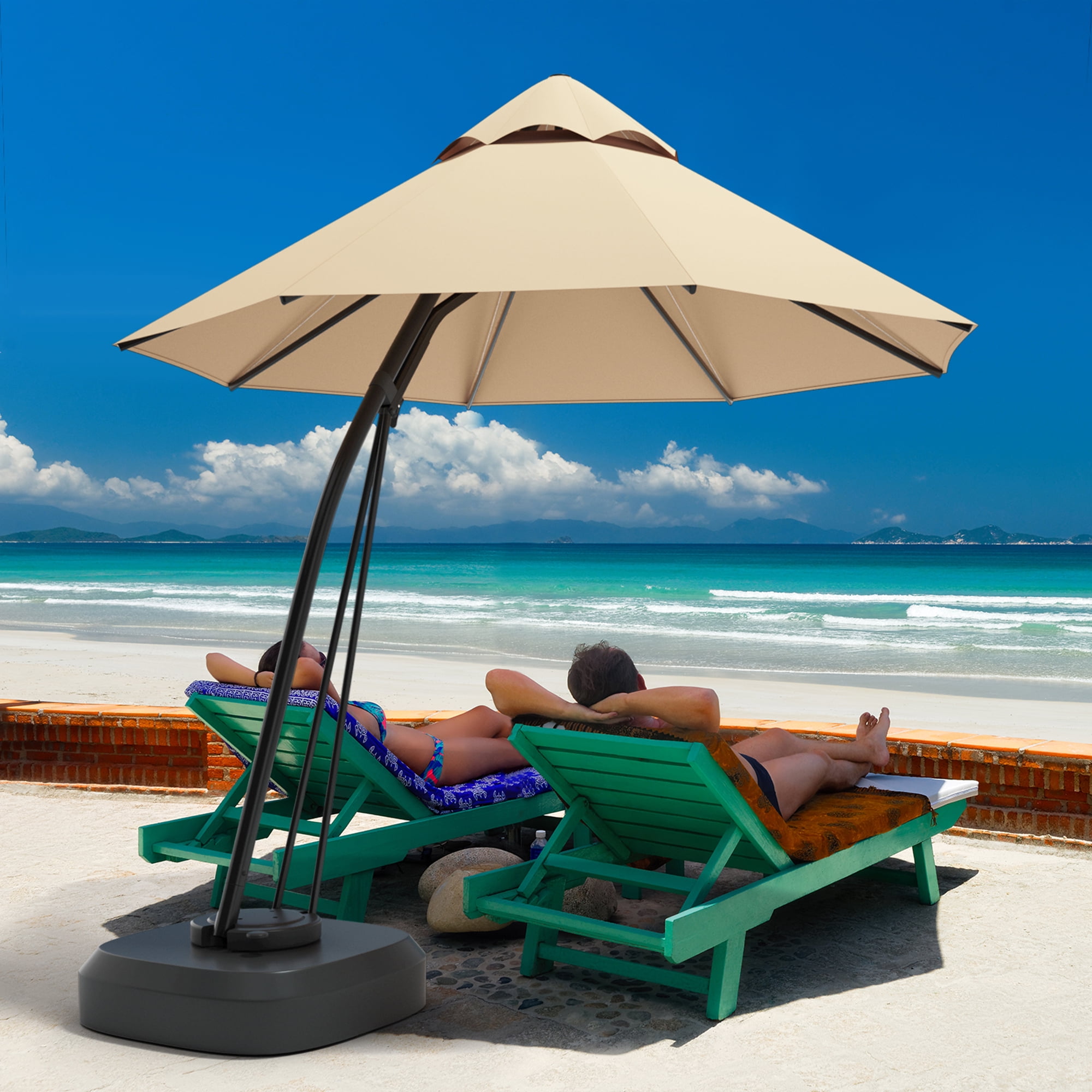 11 ft patio umbrella Kingdom 11FT Cantilever with Base Large Curvy Outdoor Aluminum Offset Umbrella w/ 360 Rotation, UV Resistant Canopy for Patio, Garden, Backyard, Beige : Patio, Lawn & Garden powered lights add a warm glow for evening gatherings 11' Wooden Patio Umbrella, Rope/Pulley