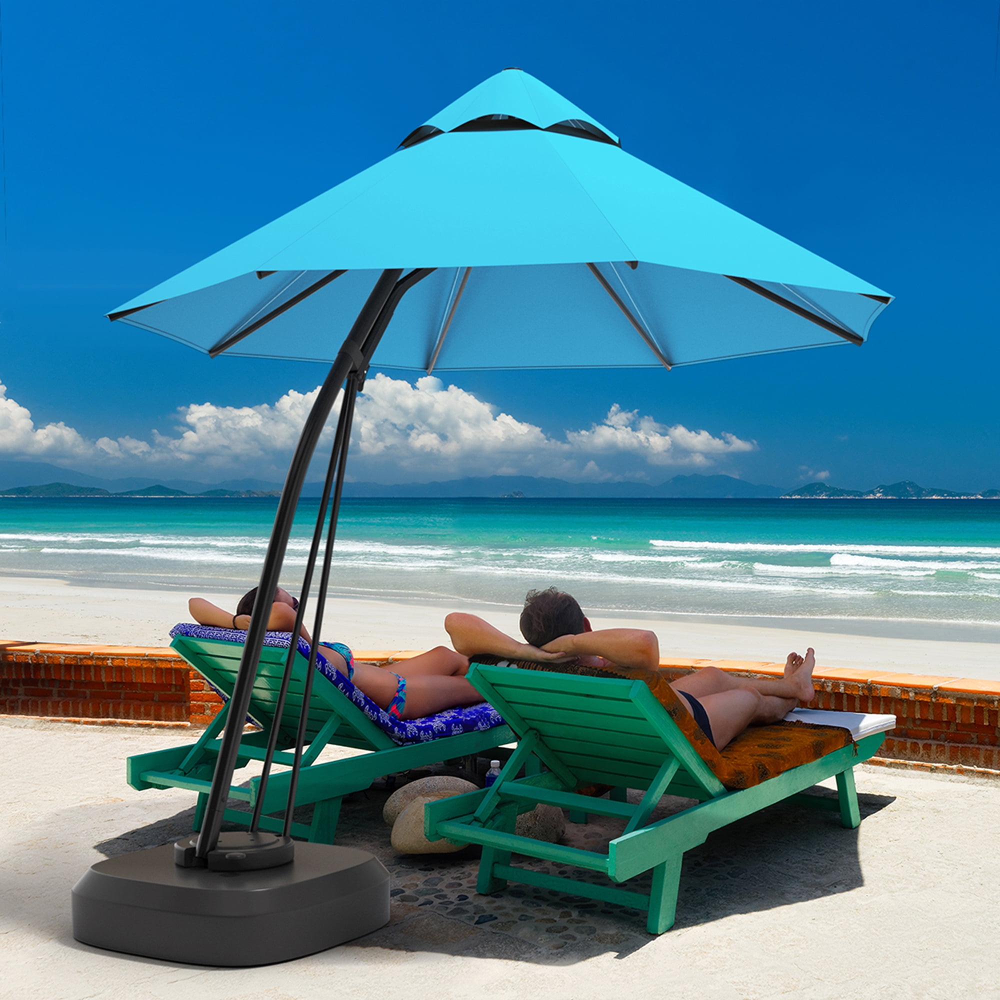 gymax 11ft patio offset hanging cantilever umbrella 360 degree tilt Outsunny with Base, Double Top Aluminum Umbrella with 360° Rotation, Easy Tilt, 8 Ribs, Crank, Cross 11Ft Net Weight Gymax 11Ft Patio Offset Hanging