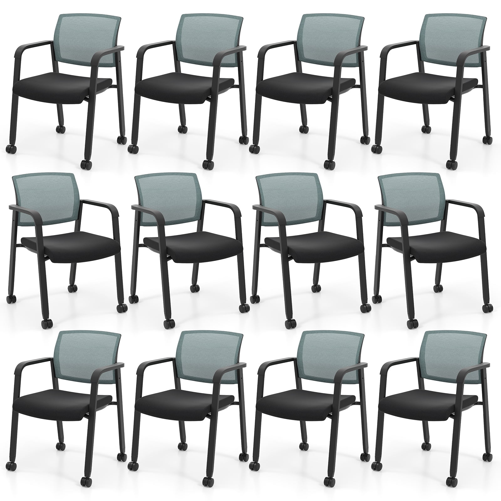 Gymax 12 PCSC Conference Chairs Stackable Office Guest Mesh Chair ...