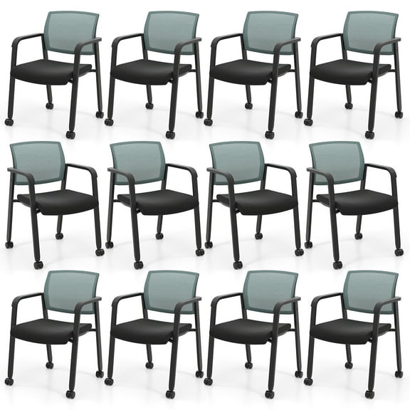 Gymax 12 PCSC Conference Chairs Stackable Office Guest Mesh Chair Waiting Room Wheels