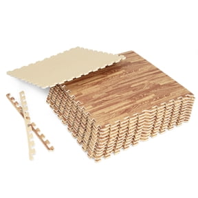 Gymax 12 Pieces EVA Foam Floor Interlocking Tile Mat w/ Natural Wood Grain