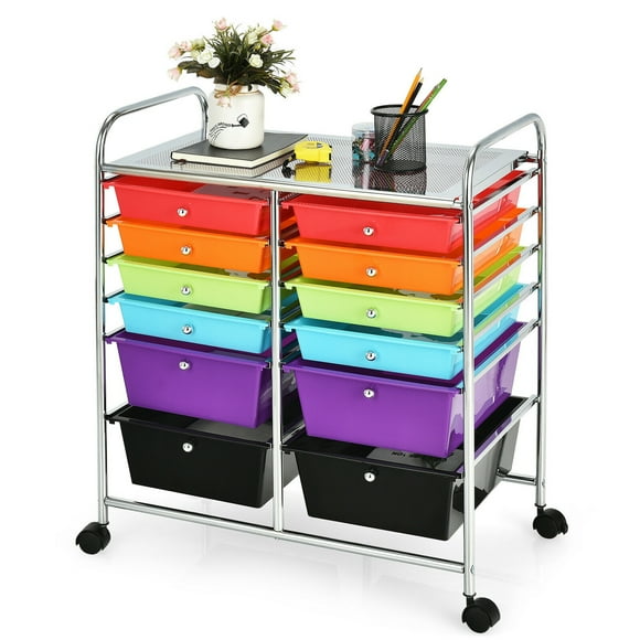 Gymax 12 Storage Drawer Studio Organizer Bins Rolling Cart