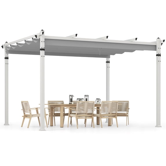 Gymax 12' x 10' Outdoor Pergola w/ Retractable Canopy Aluminum Frame Anchors Patio Grey