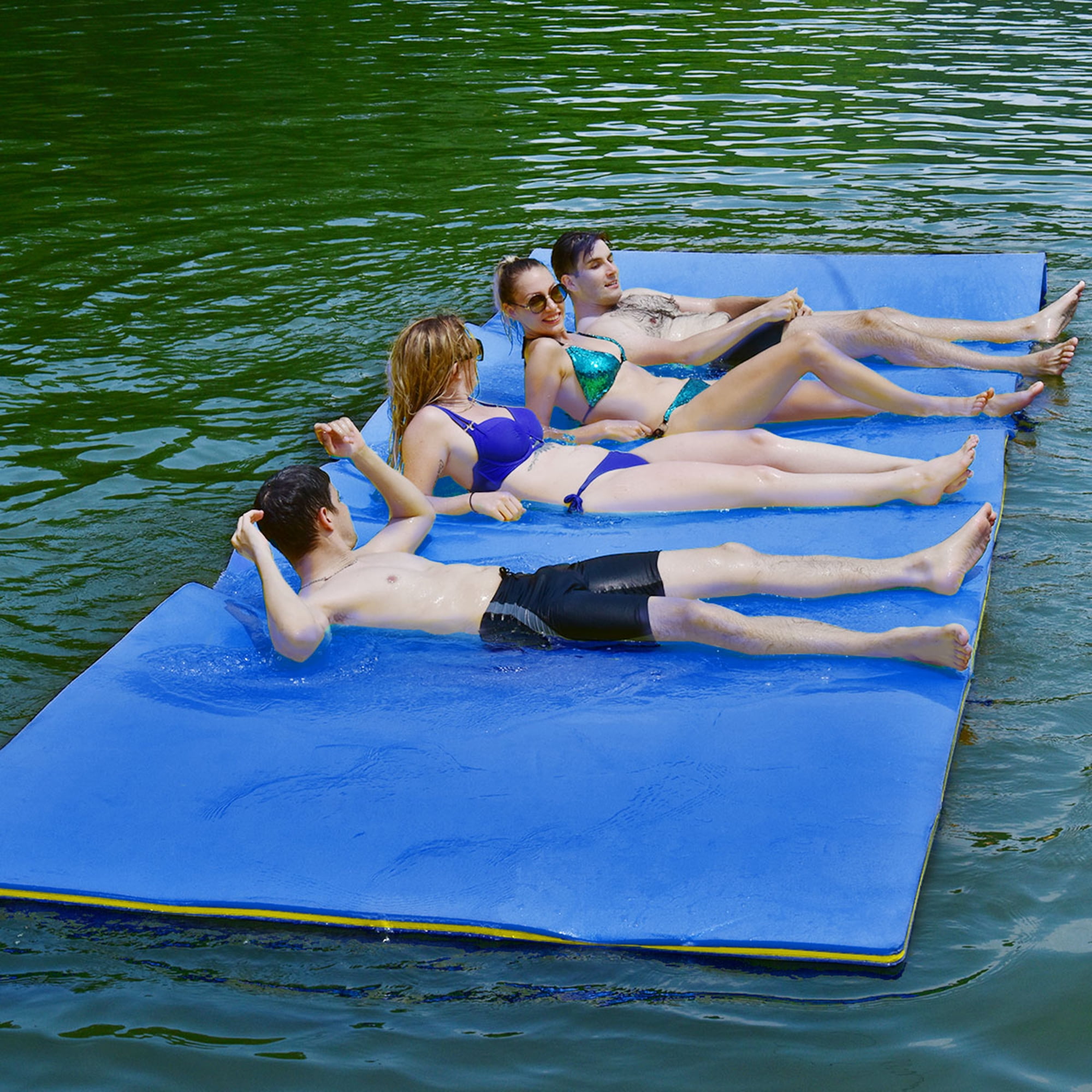 Gymax 12' x 6' Floating Water Pad Mat 3-Layer Foam Floating Island for Pool  Lake Blue