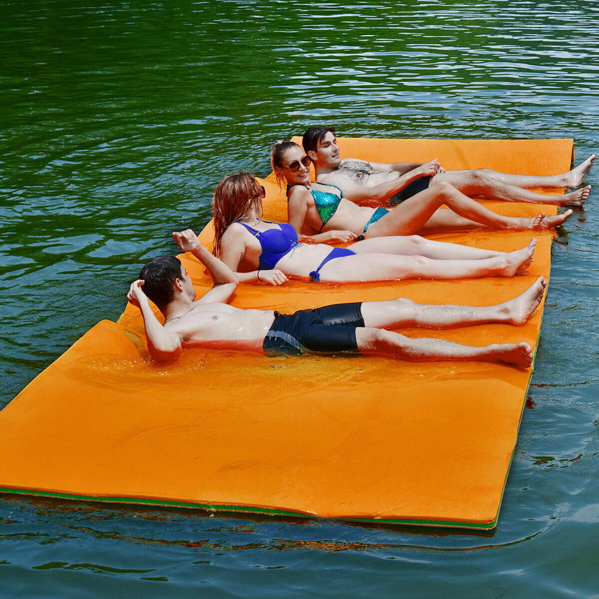 Gymax 12' x 6' Floating Water Pad Mat 3-Layer Foam Floating Island for Pool  Lake Green 