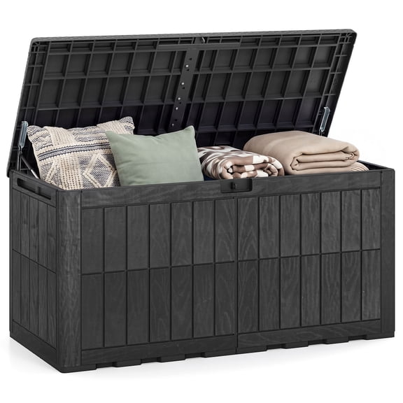 Gymax 120 Gal Outdoor Deck Box All-Weather Lockable Storage Bin w/ Lid & Handles Black Black