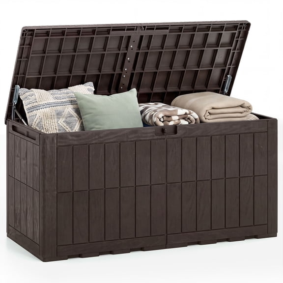 Gymax 120 Gal Outdoor Deck Box All-Weather Lockable Storage Bin w/ Lid & Handles Dark Brown