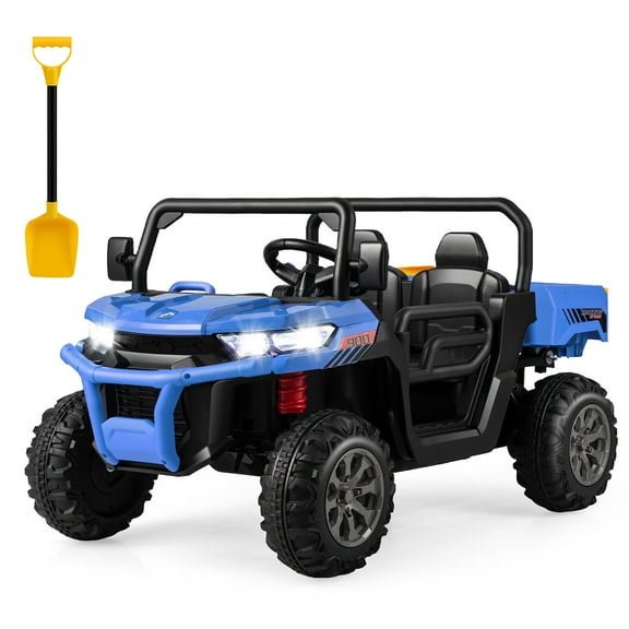 Gymax 12V 2 Seater Ride On UTV Dump Truck Remote w/ Electric Dump Bed & Shovel Blue