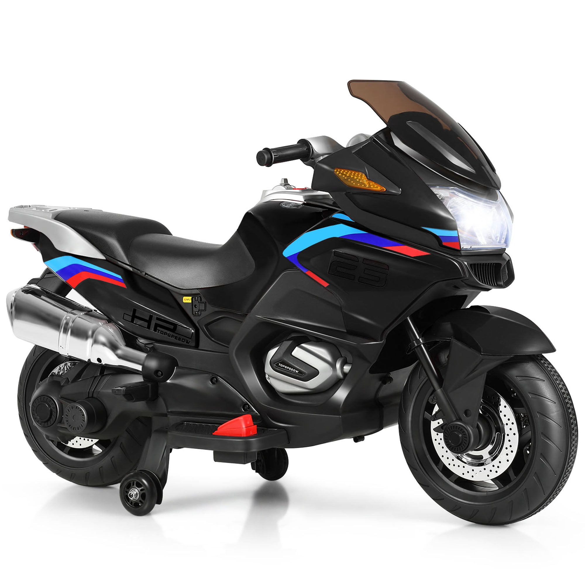 Gymax 12V Electric Kids Ride On Motorcycle w/ Training Wheels Black