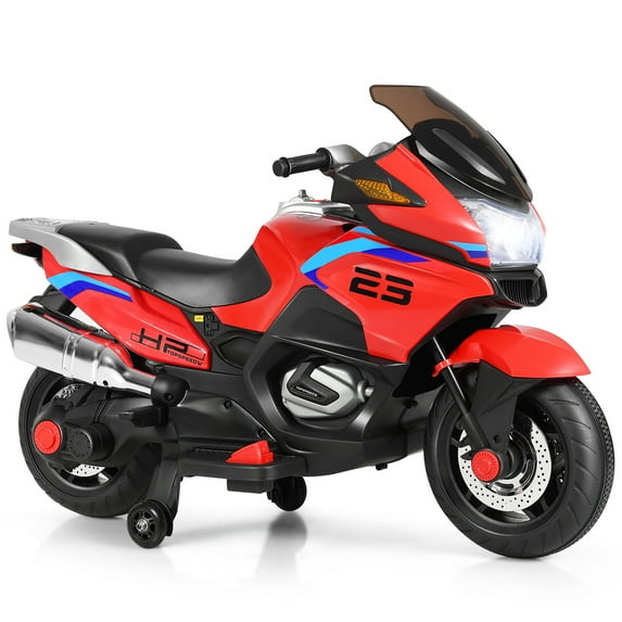 Gymax 12V Electric Kids Ride On Motorcycle w/ Training Wheels Red
