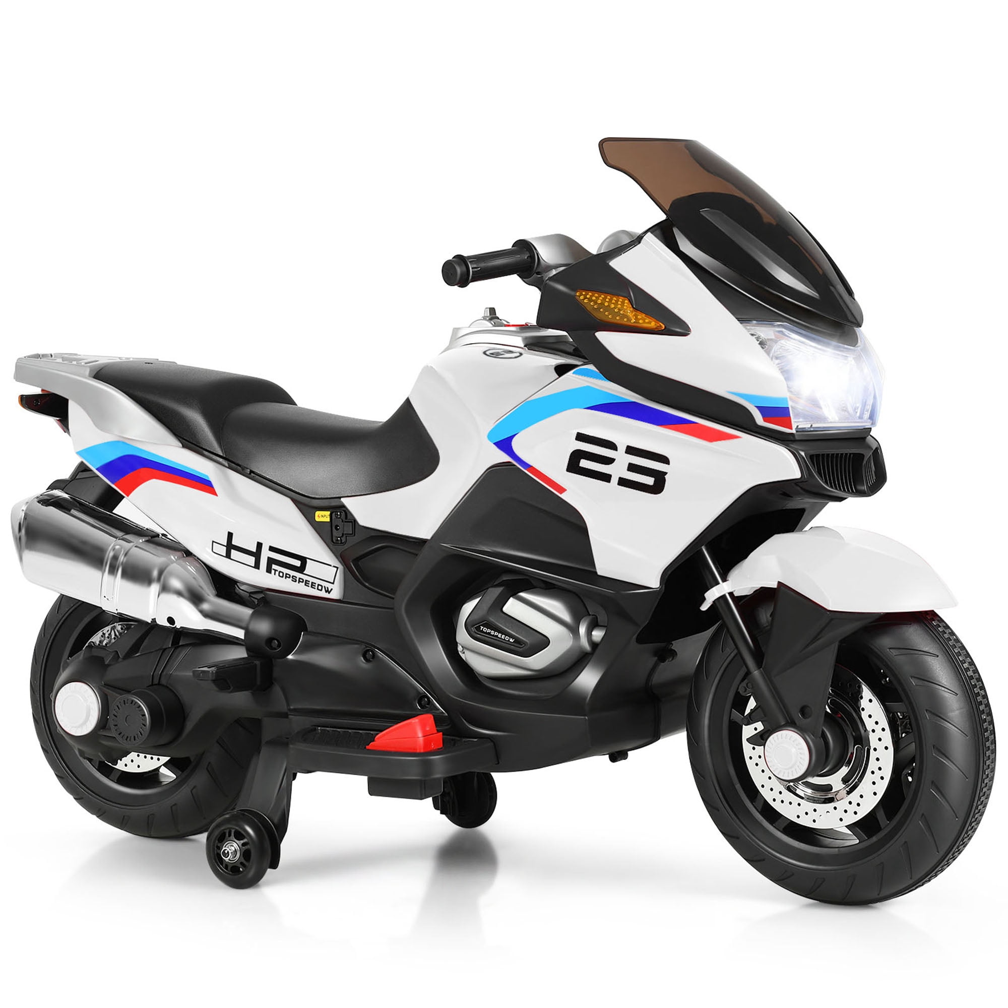 Gymax 12V Electric Kids Ride On Motorcycle w/ Training Wheels White
