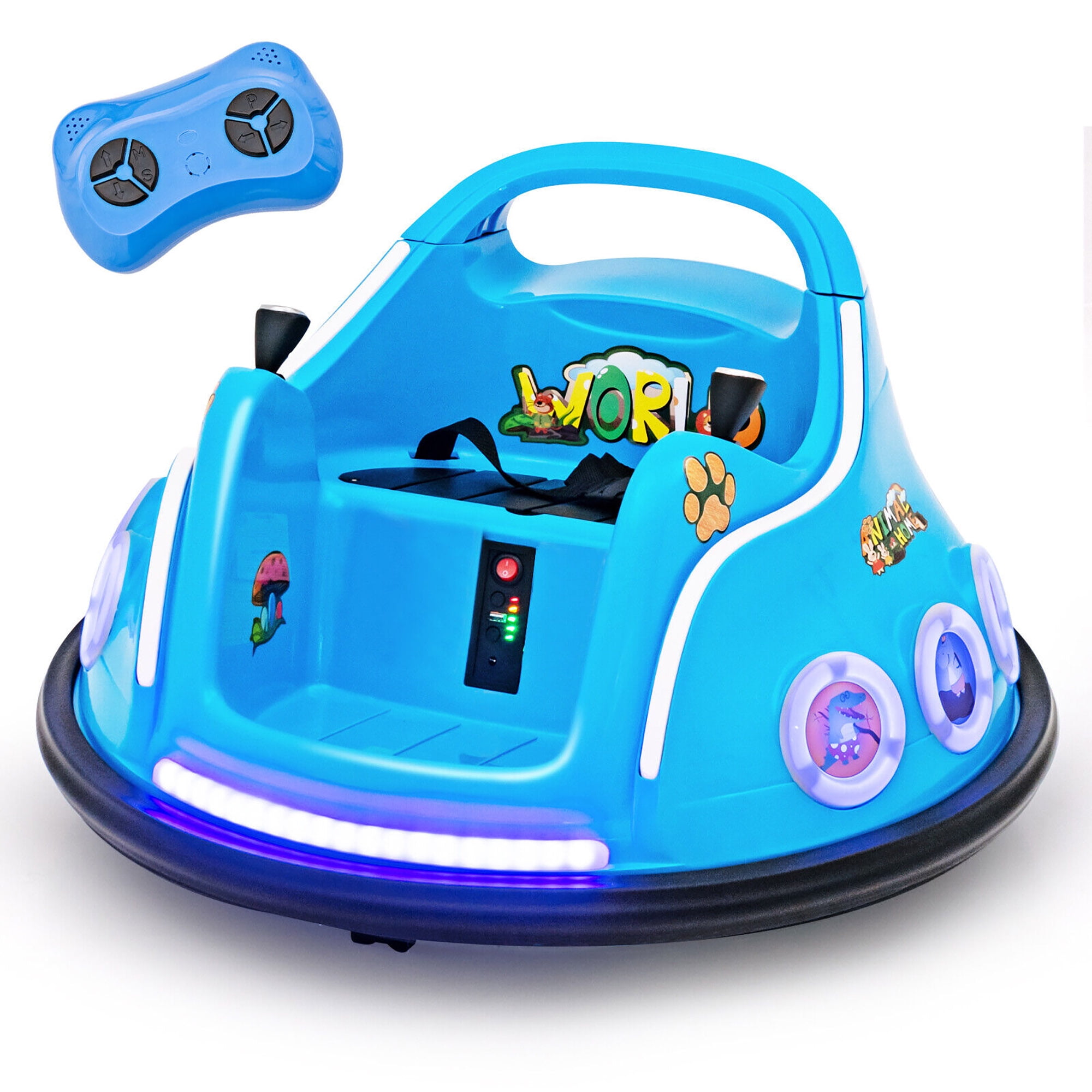Gymax 12V Kids Ride on Bumper Car Remote Control w/ Flashing LED Light & Music Navy