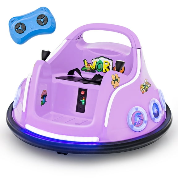 Gymax 12V Kids Ride on Bumper Car Remote Control w/ Flashing LED Light & Music Purple