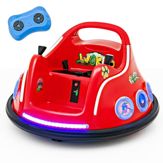 Gymax 12V Kids Ride on Bumper Car Remote Control w/ Flashing LED Light & Music Red